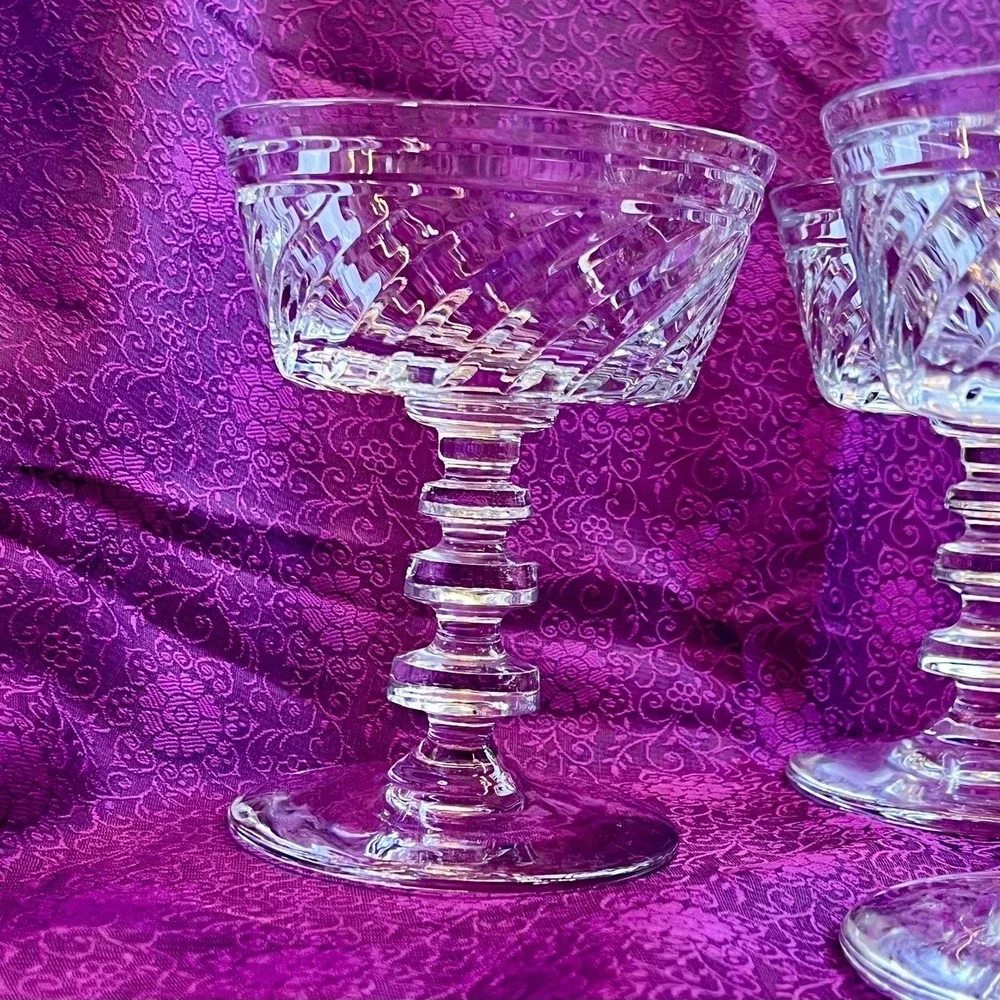 4 1930s Art Deco Libby Rock Sharpe Fine Crystal Champagne Sherbert Glasses #1002